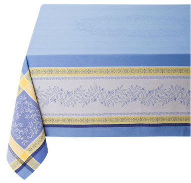 French Jacquard tablecloth, Teflon (Olivia. Blue Yellow)